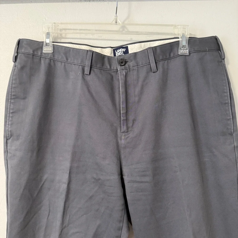 Lands End No Iron Traditional Fit Chinos Gray Cotton Flat Front Pants 40x33